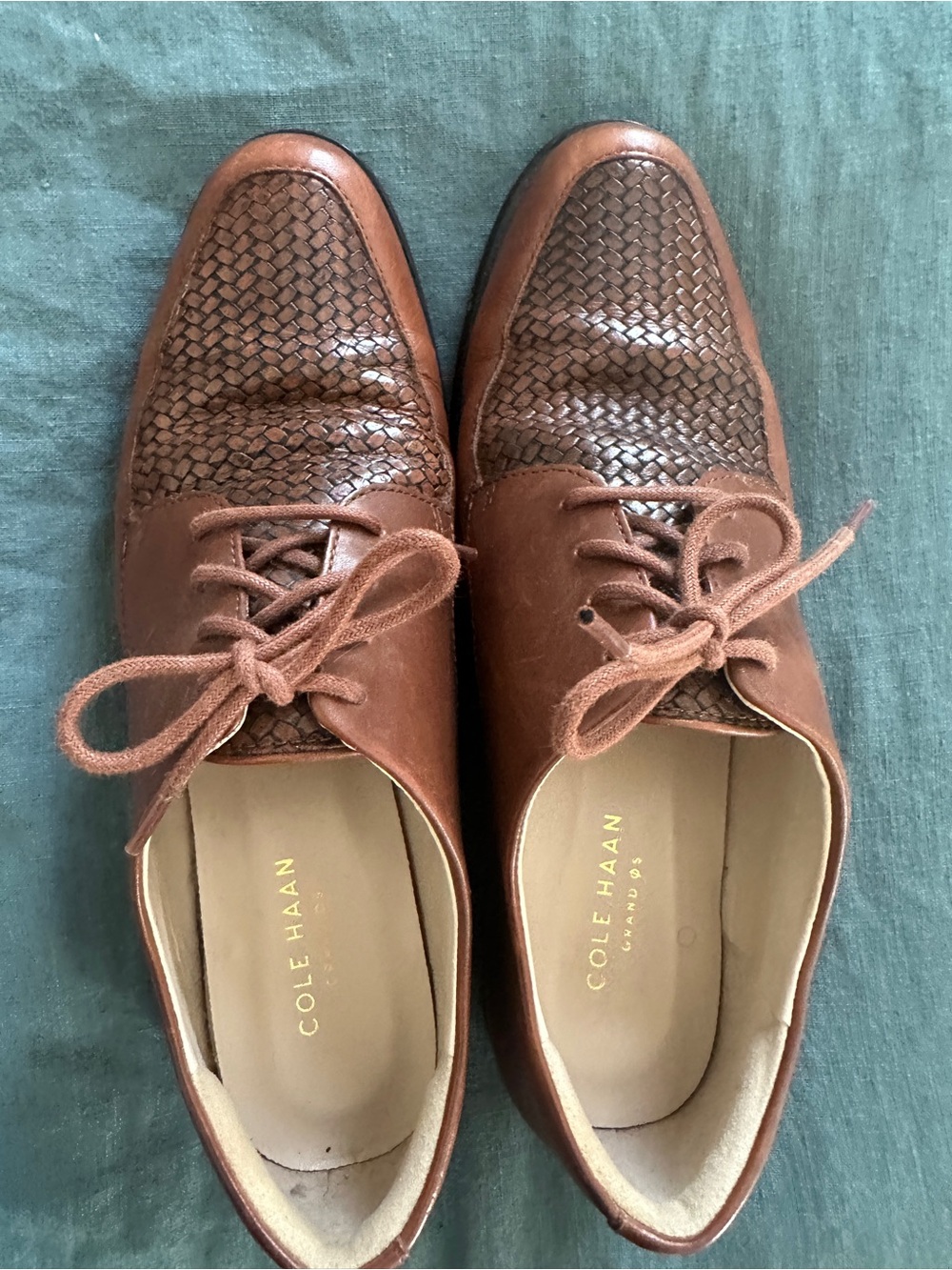Cole Haan Women’s Brown Woven Leather Derby Oxfords